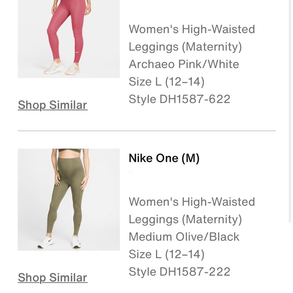 Large Nike Maternity Leggings - Archaeo Pink and Medium Olive